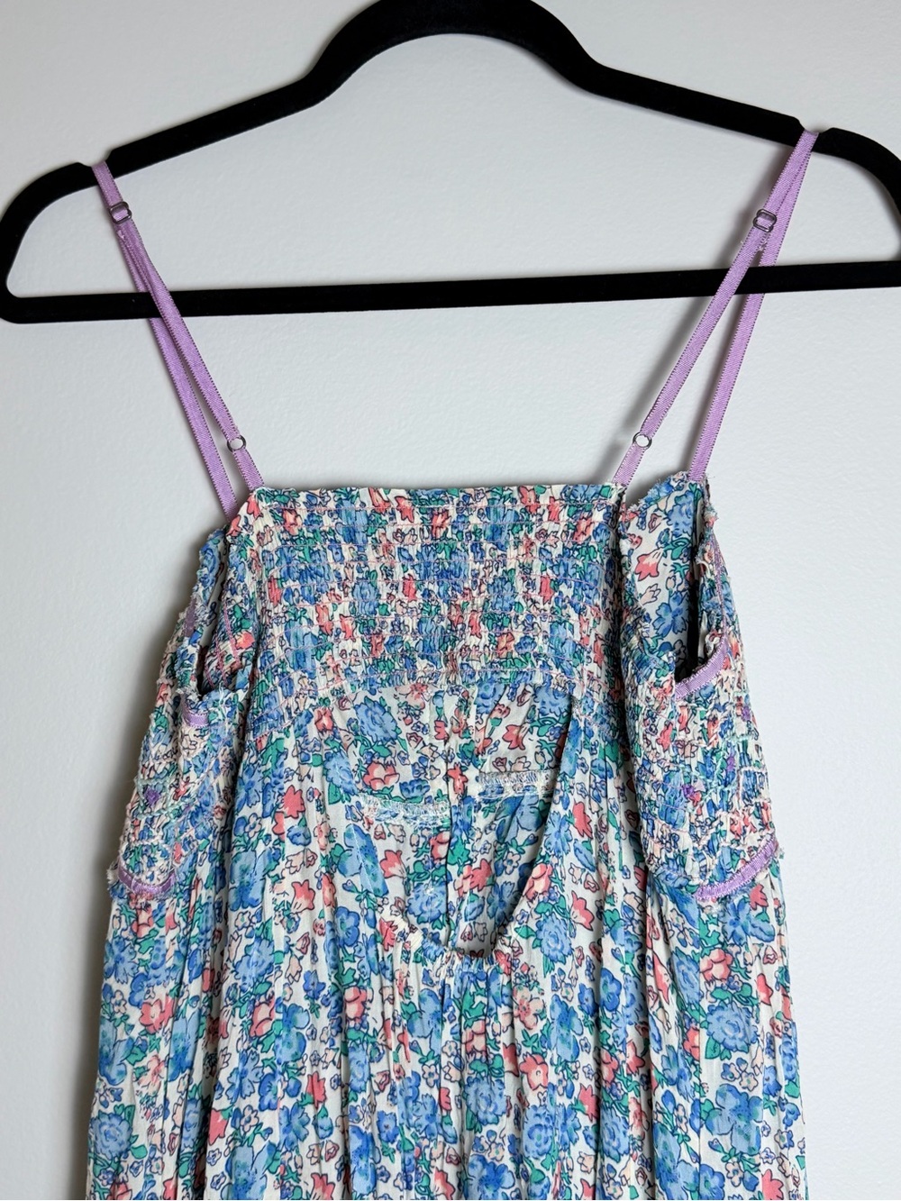 Free People Blue Floral Smocked Button-Front Maxi Dress Size XS - Picture 4 of 10